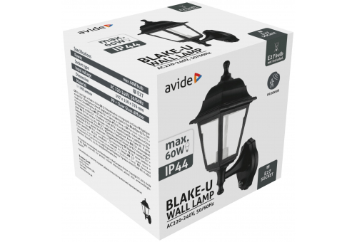 Outdoor Wall Lamp Blake-U 1xE27 Black IP44 PIR