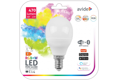 Bec LED Smart Mini Globe 4.9W RGB+W control Wifi + BLE APP Avide
